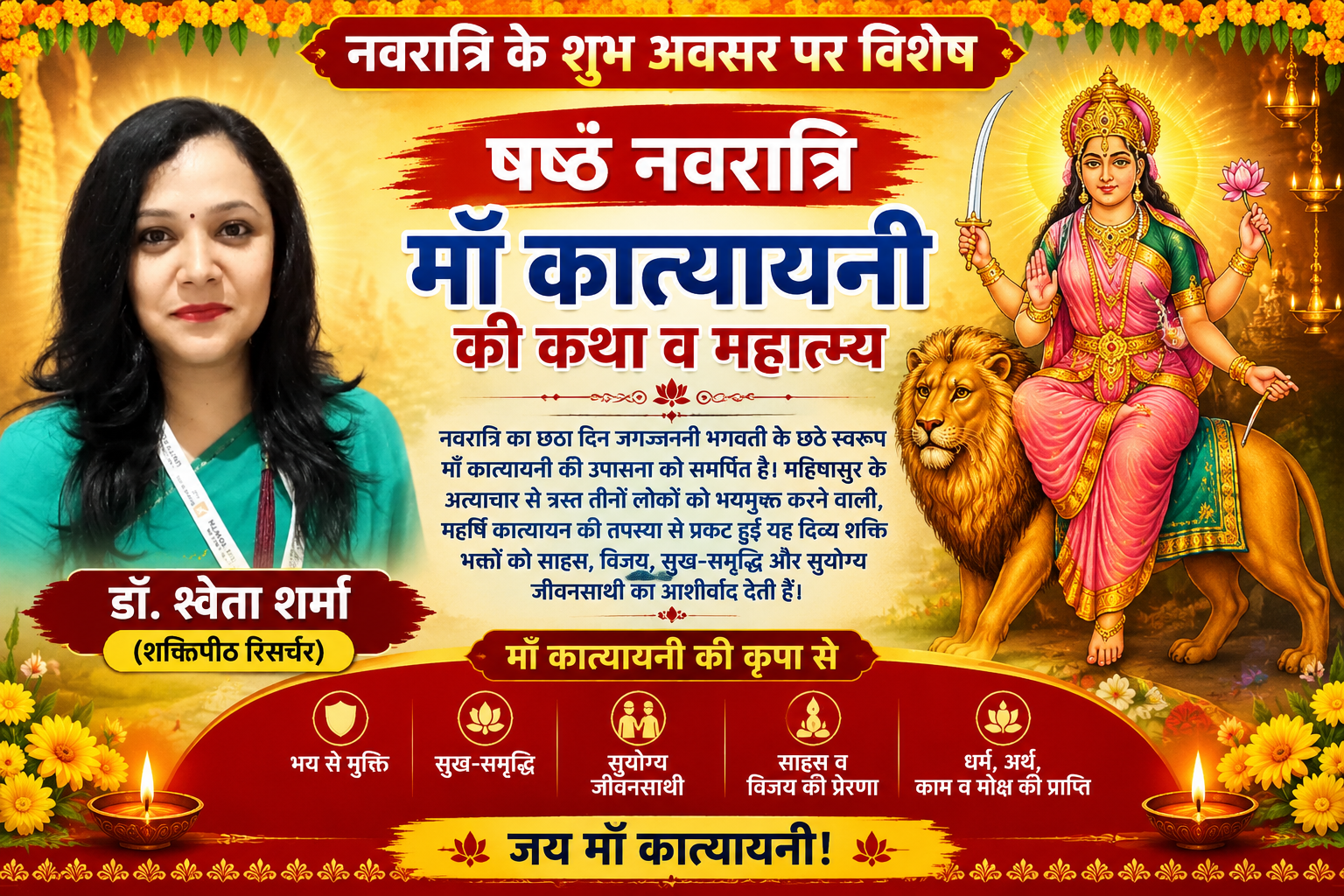 महिषासुर का संहार कर देवताओं को भयमुक्त करने वाली माँ कात्यायनी की महिमा अपरंपार, नवरात्रि के छठे दिन होती है शक्ति, साहस और विजय की आराधना